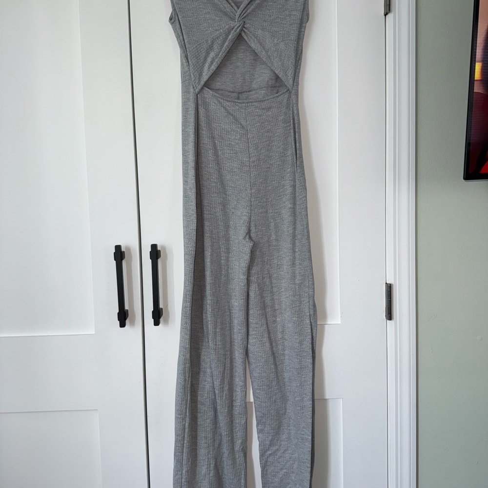 Gray Ribbed Cut out jumpsuit